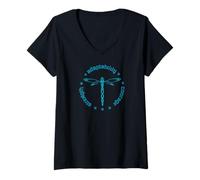 Women's Tribal Dragonfly Attributes Totem Dashert Blue V-Neck T-Shirt