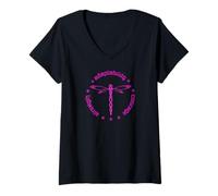 Women's Tribal Dragonfly Attributes Totem Rosatish Pink V-Neck T-Shirt