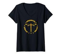 Women's Tribal Dragonfly Attributes Totem Spiketail Yellow V-Neck T-Shirt