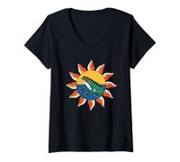Womens Tribal Mandala with Tropical Flowers V-Neck T-Shirt