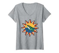 Womens Tribal Mandala with Tropical Flowers V-Neck T-Shirt