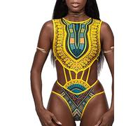 Women's Tribal Print Swimsuit Bikini African Metallic Swimwear Bathing Suit Push Up Strapless One Piece Monokini Trikini Swimwear Beachwear BJN-8902-YE-M