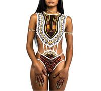 Women's Tribal Print Swimsuit Bikini African Metallic Swimwear Bathing Suit Push Up Strapless One Piece Monokini Trikini Swimwear Beachwear BJN-8902-WH-M