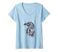 Womens Tribal Raven Flame Art in Red and Black V-Neck T-Shirt