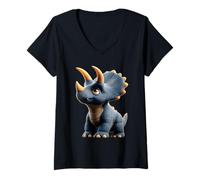 Womens Triceratops Dinosaur I Love Dinosaurs Dino Cute Triceratops V-Neck T-Shirt