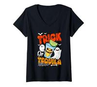 Womens Trick Or Tequila Halloween Drunker Tequila Glasses Boo V-Neck T-Shirt