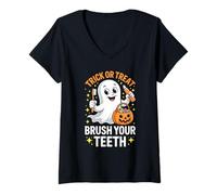 Womens Trick Or Treat Brush Your Teeth Shirt Halloween Costume V-Neck T-Shirt