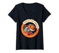 Womens Trick or Treat Candy Roar Dinosaur Halloween Fun V-Neck T-Shirt