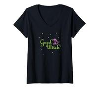 Womens Trick OR Treat Halloween Good Witch Bad Witch Combo Tshirt V-Neck T-Shirt