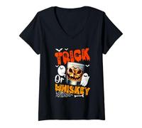 Womens Trick Or Whiskey Halloween Drunker Whiskey Glasses Boo V-Neck T-Shirt