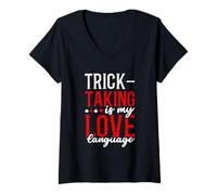 Womens Trick-Taking Is My Love Language Bridge Card Game V-Neck T-Shirt