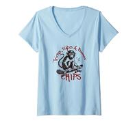 Women's Tricks, Flips, & Banana Chips Monkey On a Skate Board V-Neck T-Shirt