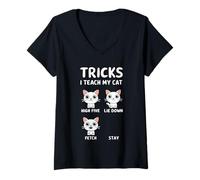 Women's Tricks I Teach My Cat - Kitty Pet Training Animal Funny Joke V-Neck T-Shirt