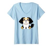 Women's Tricolor Cavalier King Charles Spaniel V-Neck T-Shirt