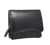 Womens Trifold Genuine Leather Purse Compact Small Clutch Style Cash Coins Cards ID Wallet AL16 (Black)
