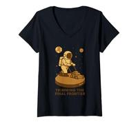 Women's Trimming The Final Space Frontier Astronaut Lawn Mower V-Neck T-Shirt
