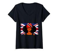 Women's Trinidad Britain Flags Women Roots British Trini Heritage V-Neck T-Shirt