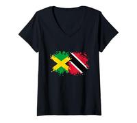 Womens Trinidad & Jamaica Together, Half Trini, Half Jamaican V-Neck T-Shirt