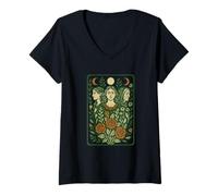 Womens Triple Goddess Moon Illustration Pagan Pride Goddesses V-Neck T-Shirt
