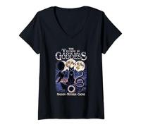 Women's Triple Goddess Moon Phases Black Cat Raven Snake Wiccan V-Neck T-Shirt