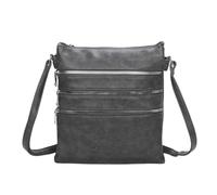 Women's Triple Zip PU Leather Handbag Multi-pockets Shoulder Crossbody Bag - DARK GREY