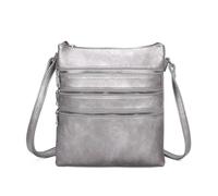 Women's Triple Zip PU Leather Handbag Multi-pockets Shoulder Crossbody Bag - SILVER