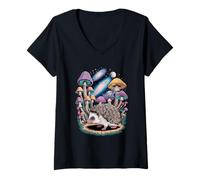 Womens Trippy Psychedelic Hedgehog Hedgehogs Mushroom V-Neck T-Shirt