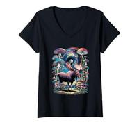 Womens Trippy Psychedelic Moose Elk Mushroom V-Neck T-Shirt