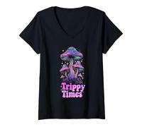 Womens Trippy Time Magic Mushrooms V-Neck T-Shirt
