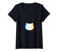 Womens Trippy Vaporwave Cat Halloween Techno Rave EDM V-Neck T-Shirt