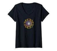Women's Tripura Sundari 3 Goddess Golden Lotus Design V-Neck T-Shirt