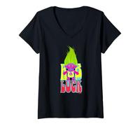 Women's Trolls Rub for Luck Neon Hair Design V-Neck T-Shirt