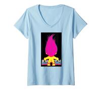 Women's Trolls Smooth Hair Neon Groovy Fun V-Neck T-Shirt
