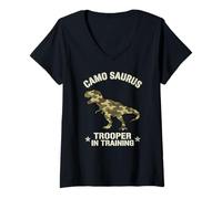 Women's Trooper in Training Camo Saurus Military Kids boy V-Neck T-Shirt
