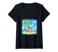 Womens Trop Rock Shark Steel Drum Player V-Neck T-Shirt
