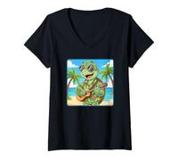 Womens Trop Rock Turtle Guitar Player V-Neck T-Shirt