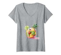 Womens Tropical Fruit Cocktail Splash - Watercolor Summer Vibes V-Neck T-Shirt
