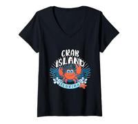 Womens Tropical Island Destin Florida Funny Cartoon Crab Graphic V-Neck T-Shirt