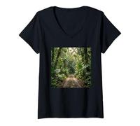 Women's Tropical Jungle Path Dense Rainforest Scenic Trail V-Neck T-Shirt