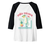 Womens Tropical Piña Colada Retro Cocktail Pineapple Drink Beach Raglan Baseball Tee