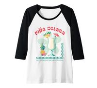 Womens Tropical Piña Colada Retro Cocktail Pineapple Drink Beach Raglan Baseball Tee