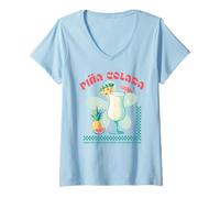 Womens Tropical Piña Colada Retro Cocktail Pineapple Drink Beach V-Neck T-Shirt