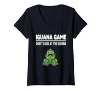 Womens Tropical Reptile Humor Iguana Game Don’t Look at The Iguana V-Neck T-Shirt