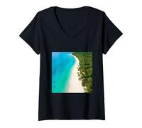 Women's Tropical Shoreline Aerial Coast Ocean Landscape Photography V-Neck T-Shirt