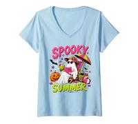Women's Tropical Spooky Summer Hot Ghouls Witch Magic Sun Halloween V-Neck T-Shirt