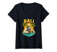 Womens Tropical Sunset Paradise in Bali Cool Gorilla Design V-Neck T-Shirt
