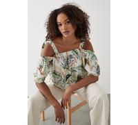 Womens Tropical Tie Shoulder Bardot Top Ivory 8