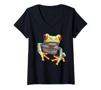 Women's Tropical Tree Frog Wildlife Colorful Amphibian Illustration V-Neck T-Shirt