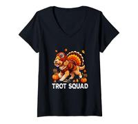 Women's Trot Squad Thanksgiving Cockapoo As Turkey Running Runner V-Neck T-Shirt