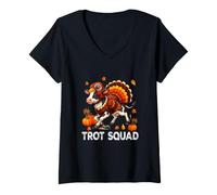 Women's Trot Squad Thanksgiving Cow As Turkey Running Runner V-Neck T-Shirt